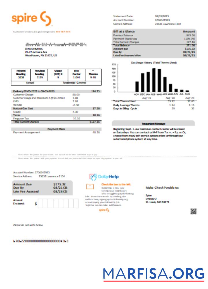 Printable Spire gas utility business bill, SCR download for verification